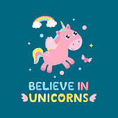 Believe in unicorns card, print.