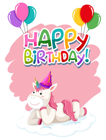 A Cute Unicorn Happy Birthday Icon Stock Illustration - Download Image ...