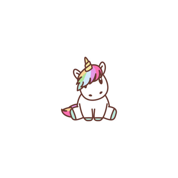 Cute unicorn sitting, vector illustration  pony stock illustrations
