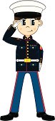 Vector illustration on an adorably cute American US Marine Corp NCO saluting. 