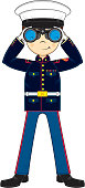 Vector illustration on an adorably cute American US Marine Corp NCO with binoculars. 