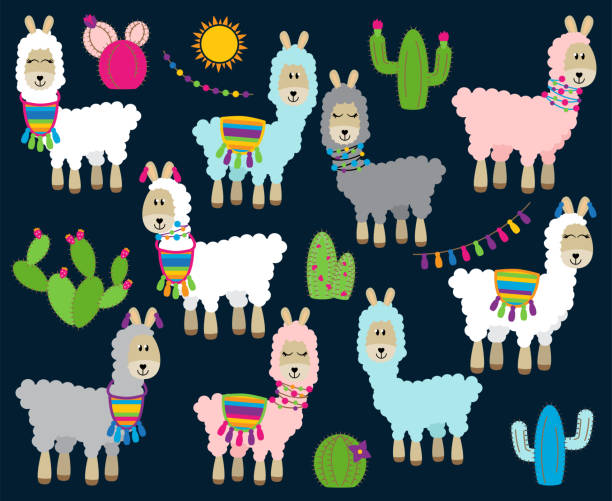 Cute Vector Collection of Llamas, Vicunas and Alpacas Cute Vector Collection of Llamas, Vicunas and Alpacas peru girl stock illustrations