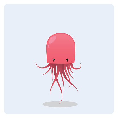Cute Vector Pink Floating Jellyfish