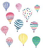 Colorful watercolor air balloons illustration
