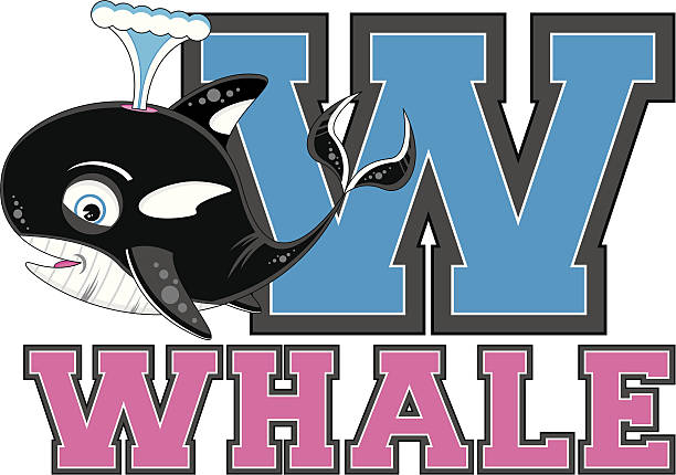 Royalty Free Cute Killer Whale Learning Letter W Clip Art Vector
