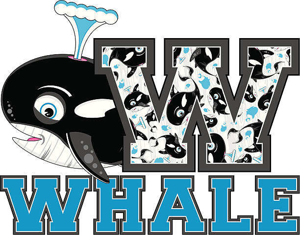 Royalty Free Cute Killer Whale Learning Letter W Clip Art Vector