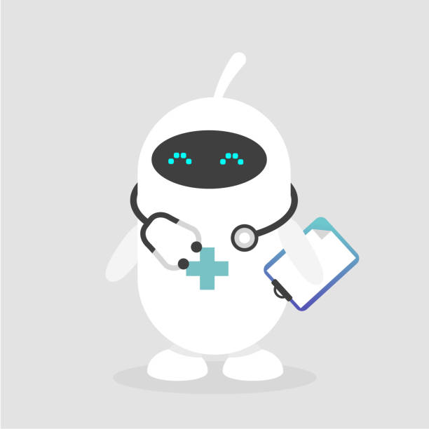 ilustrações de stock, clip art, desenhos animados e ícones de cute white doctor robot. modern health care. flat editable vector illustration, clip art - robot
