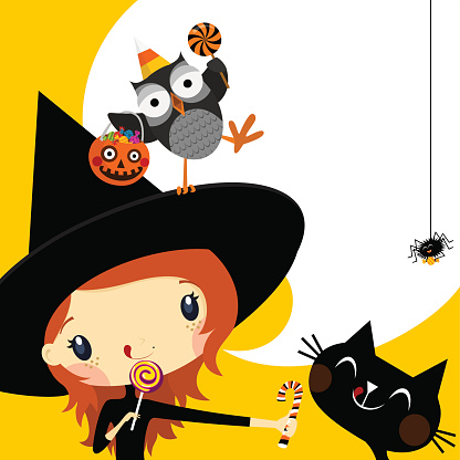 Cute witch in Halloween invitation