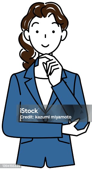 istock Cute woman in a suit thinking of a solution illustration vector 1354155334