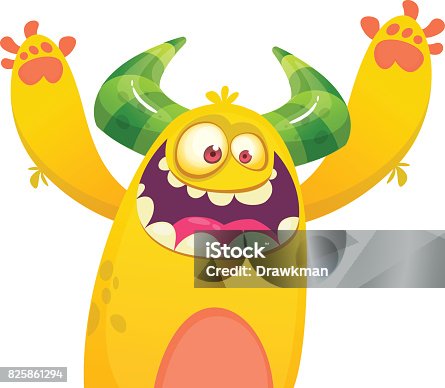 istock Cute yellow fat cartoon monster . Vector illustration funny troll or goblin. Halloween design 825861294