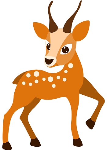 Cute young deer with antlers and white spots. Children's illustration. For your design.