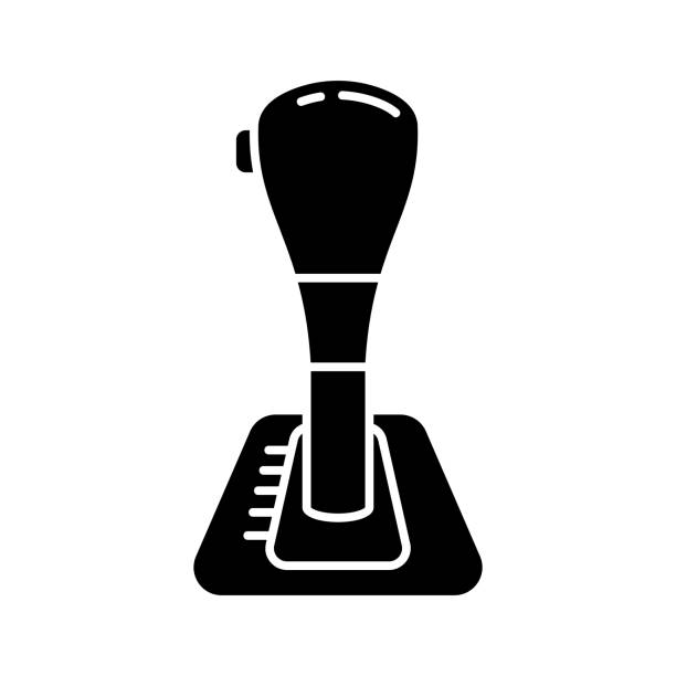 Cutout silhouette Automatic transmission, car gearbox icon Cutout silhouette Automatic transmission, car gearbox icon. Outline logo of gear shift with button. Black simple illustration of shift knob, lever arm. Flat isolated vector image on white background shift knob stock illustrations