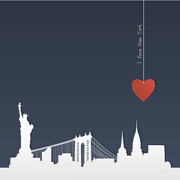 Cut-out silhouette of New York White silhouette of skyline of New York with heart, paper-cut paper silhouettes stock illustrations