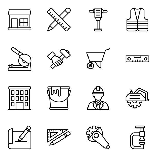 Cutting Machinery Line Icons Pack Check out this set of tools and construction line icons. All icons in the set are designed keeping in mind construction equipment theme. Download this line icons set for your upcoming projects. mulch stock illustrations