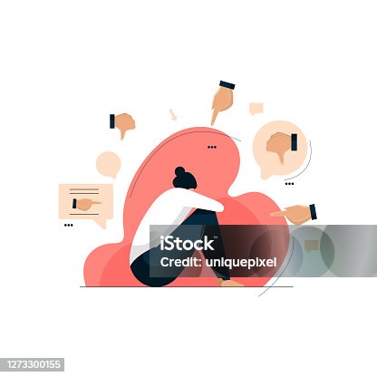 istock cyber bullying, depressed woman sitting on the floor, social media side effects 1273300155