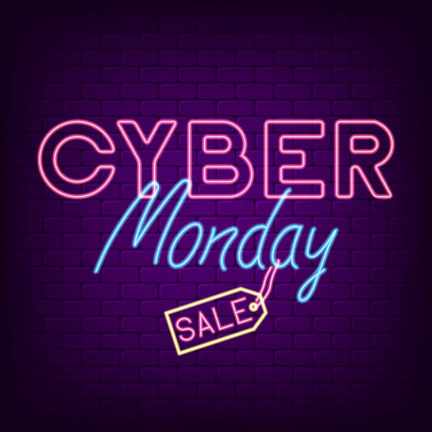 Cyber Monday neon banner. Bright neon advertising night signboard for sale of cyber monday. Vector Cyber Monday neon banner. Bright neon advertising night signboard for sale of cyber monday. Vector illustration. cyber monday stock illustrations