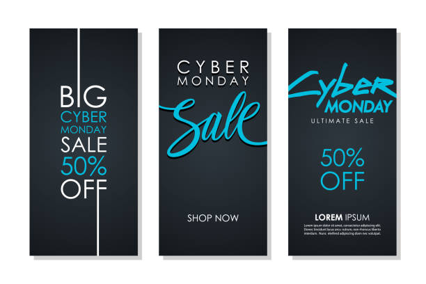 Cyber Monday Sale promotional flyers set with hand lettering for business, commerce, discount shopping and advertising. Cyber Monday Sale promotional flyers set with hand lettering for business, commerce, discount shopping and advertising. Vector illustration. cyber monday stock illustrations