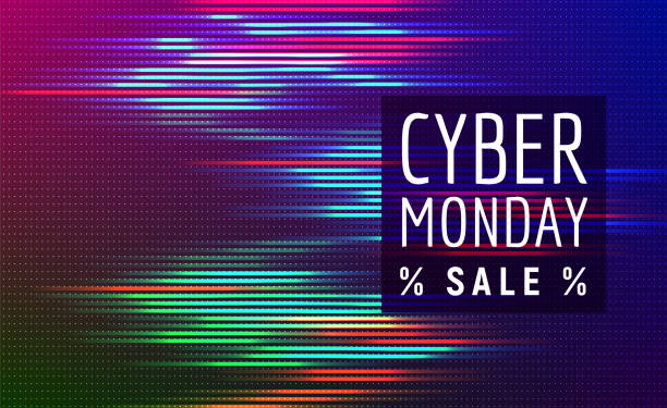 Cyber monday sale Cyber monday sale discout web banner background with bright light tech styles lines cyber monday stock illustrations