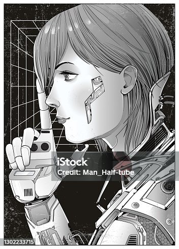 istock Cyberpunk illustration manga style 1302233715