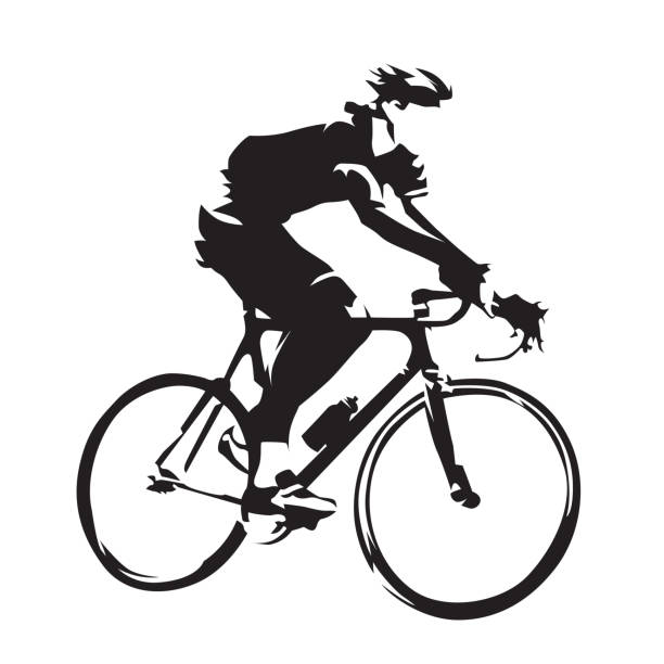 Cycling theme, vector silhouette of road cyclist, side view Cycling theme, vector silhouette of road cyclist, side view cycling silhouettes stock illustrations