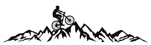Cyclist in the mountains – stock vector  mountain bike stock illustrations