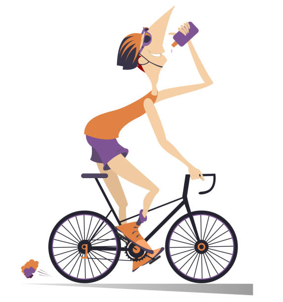 Cyclist rides a bike and drinks water isolated illustration vector art illustration