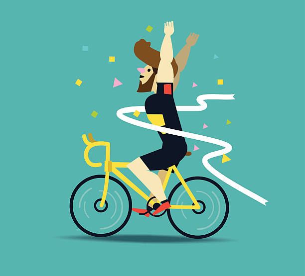 ilustraciones, imágenes clip art, dibujos animados e iconos de stock de ciclista ganar la carrera. - peloton