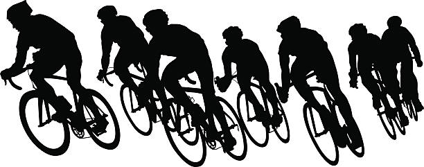 Cyclists groups on white Sport man whit bike on white background cycling silhouettes stock illustrations