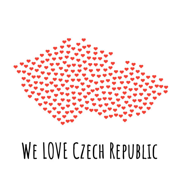illustrations, cliparts, dessins animés et icônes de carte de république tchèque avec des coeurs rouges - symbole de l’amour. résumé historique - ouvrier coeur
