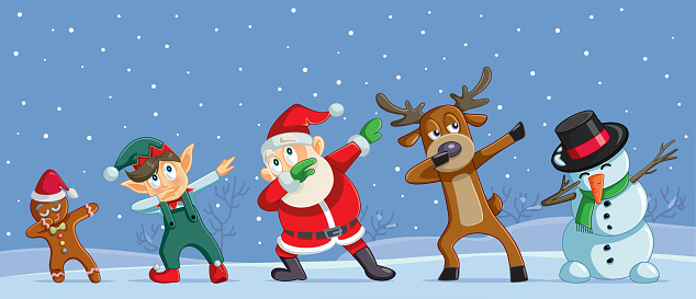 Dabbing Christmas Cartoon Characters Funny Banner