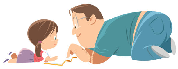 爸爸和女兒的閱讀 - 一個小孩的家庭 幅插畫檔、美工圖案、卡通及圖標