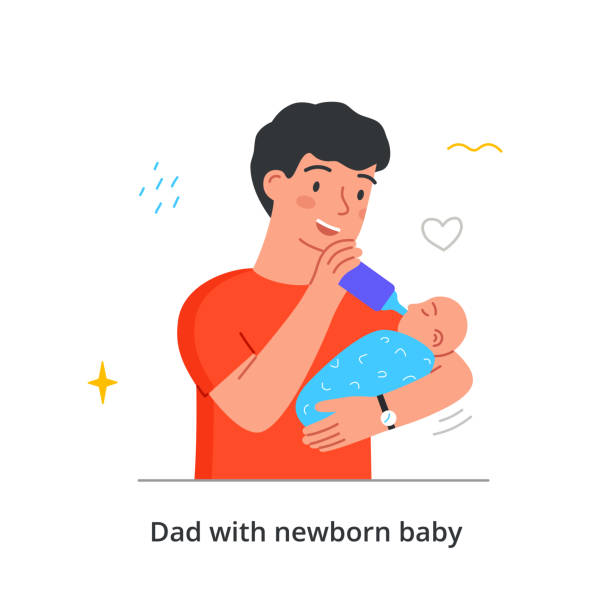 dad feeds baby concept - baby formula 幅插畫檔、美工圖案、卡通及圖標