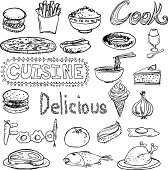 Daily food sketch drawing collection, black and white