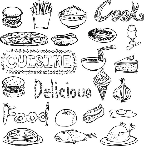 stockillustraties, clipart, cartoons en iconen met daily food sketch drawing collection - plate hamburger