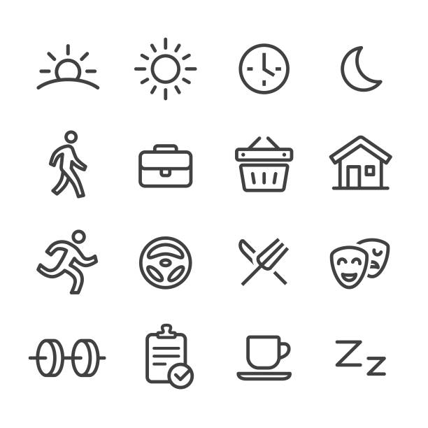 Daily Life Icons - Line Series Daily Life, Routine, sleeping symbols stock illustrations
