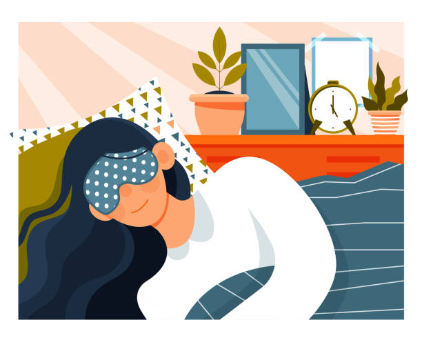 Daily Life of a young woman showing her sleeping Daily Life of a young woman showing her sleeping with an alarm clock about to ring behind her on the table, colorful vector illustration sleeping stock illustrations