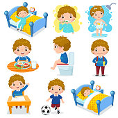 istock Daily routine activities for kids with cute boy 923721584