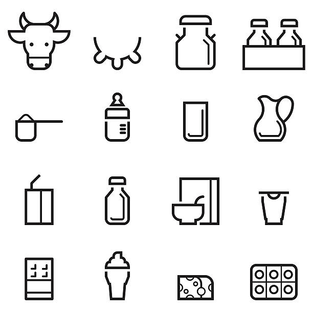 Dairy Products Thin Line Icons Dairy Products Thin Line Icons baby formula stock illustrations