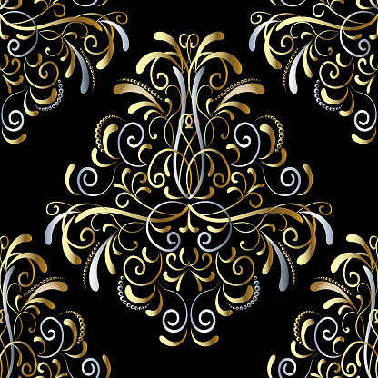 Damask seamless pattern. Vector floral background wallpaper. Vin