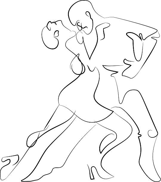 Dance Dynamic couple dancing line art.  dancing drawings stock illustrations