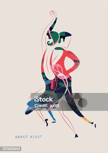 istock Dancing, couple, dance couple, fashion in the style of the 20s - vector illustration 1211620543