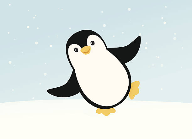 Dancing Penguin A vector illustration of a happy dancing penguin. Penguin is grouped on a separate layer from the background. Linear and radial gradients used. No meshes. penguin stock illustrations