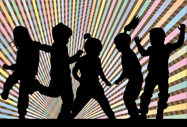 Dancing people silhouettes vector art illustration