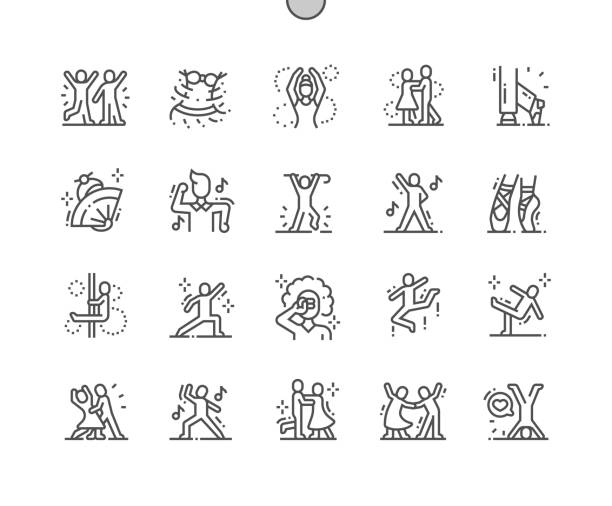 ilustrações de stock, clip art, desenhos animados e ícones de dancing well-crafted pixel perfect vector thin line icons 30 2x grid for web graphics and apps. simple minimal pictogram - dancing