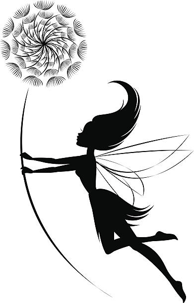 Dandelion Fairy Silhouette vector art illustration