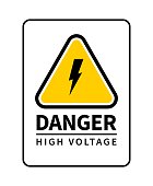 Danger high voltage attention sign. Vector warning sign with lightning icon.