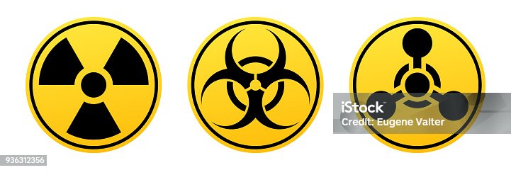 istock Danger vector signs. Radiation sign, Biohazard sign, Chemical Weapons Sign. 936312356