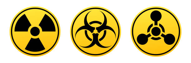 tehlike vektör işaretleri. radyasyon işareti, biohazard, kimyasal silah işareti. - savaş aleti stock illustrations