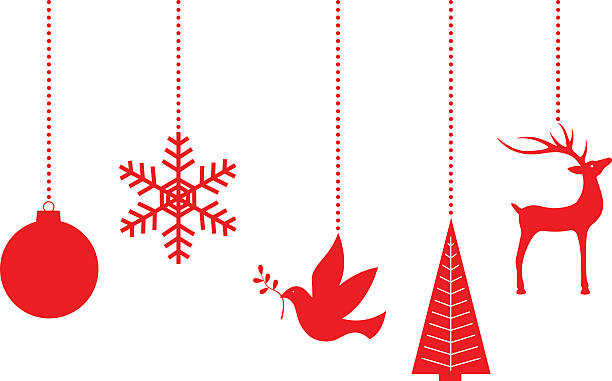 Dangling Red Christmas Ornaments Vector illustration of five different dangling  christmas ornaments. christmas silhouettes stock illustrations