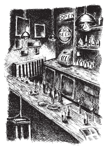 Dark Bar Setting with Bottles and Cigarettes